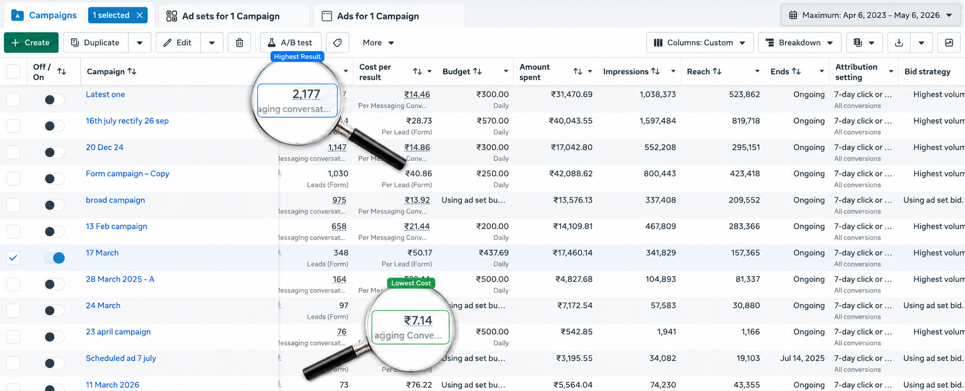 Consulting campaign results screenshot